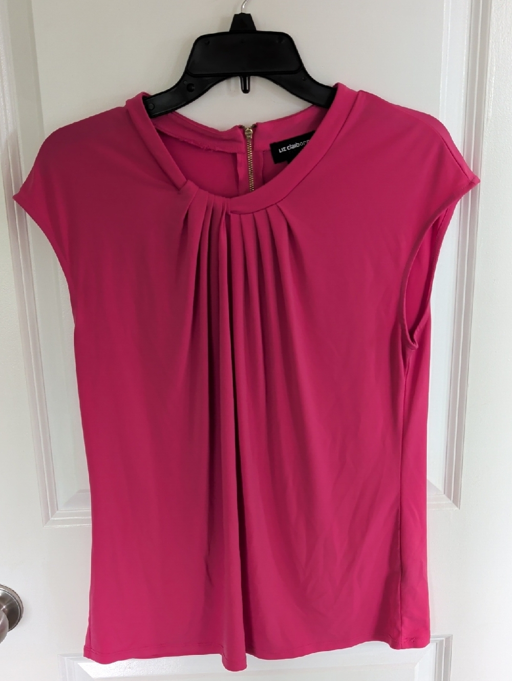 Liz Claiborne Bright Fuchsia Pleated Cap-Sleeve Blouse